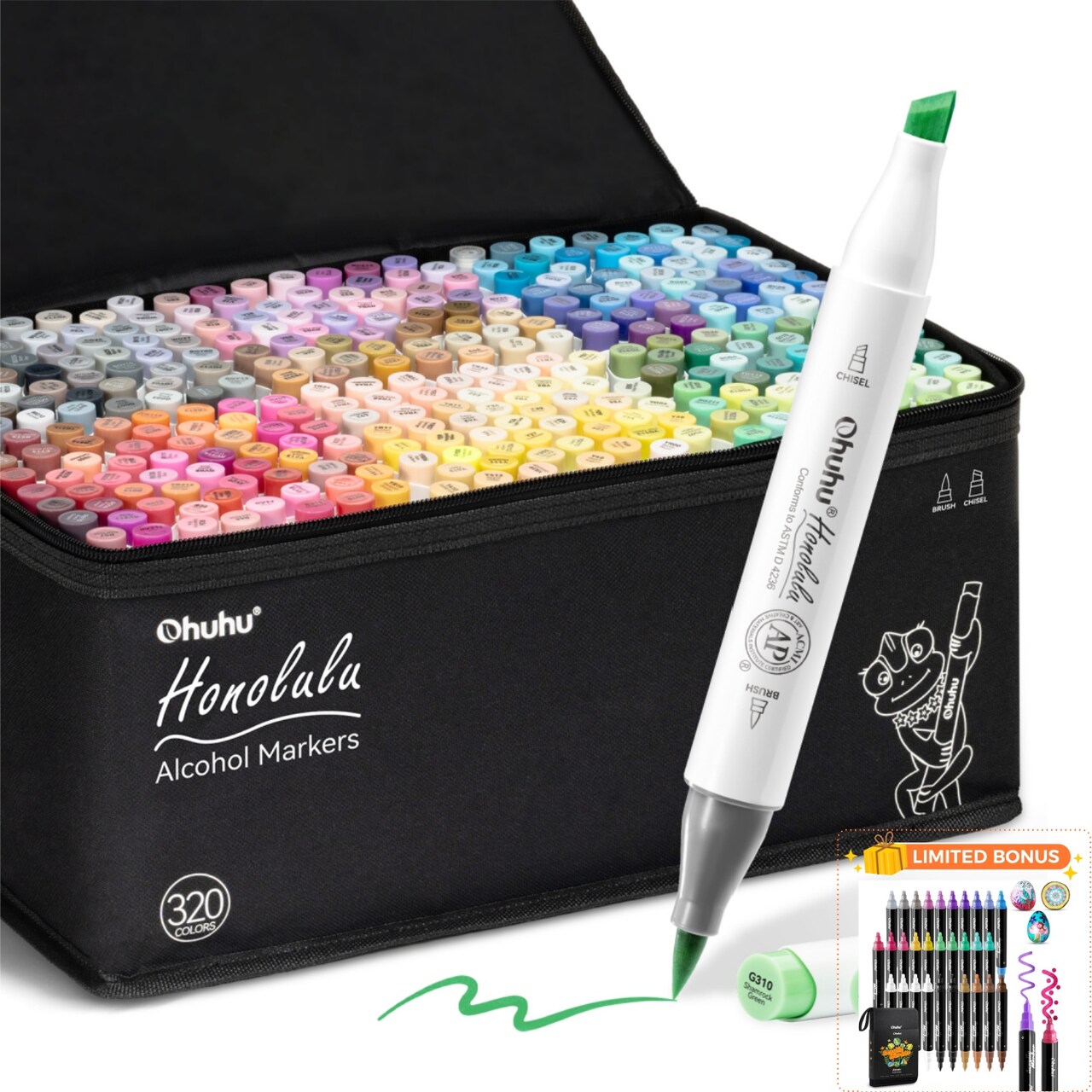 Ohuhu Alcohol Markers Brush Tip - 320-color Double Tipped Art Sketch Marker Set for Artists Adults Coloring Illustration -Brush & Chisel/ Brush & Fine Dual Tips - Honolulu/ Honolulu B Series of Ohuhu Markers - Refillable Ink
